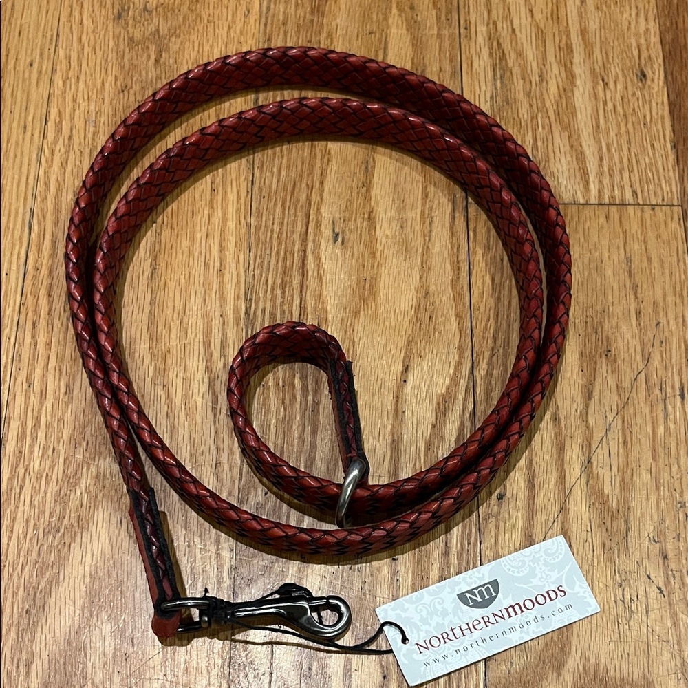 Northern Moods Red Braided Leather Dog Leash